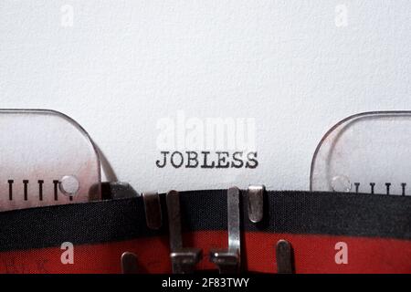 Jobless word written with a typewriter. Stock Photo