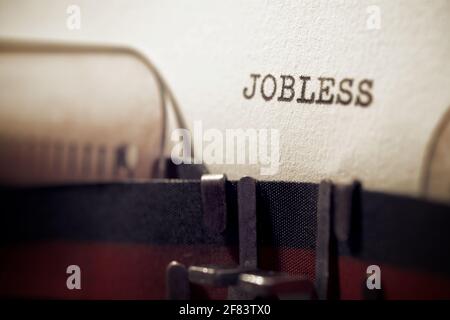 Jobless word written with a typewriter. Stock Photo