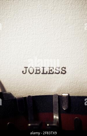 Jobless word written with a typewriter. Stock Photo