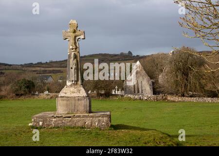 Dysert O Dea church ruin and high cross in County Clare in Ireland Stock Photo