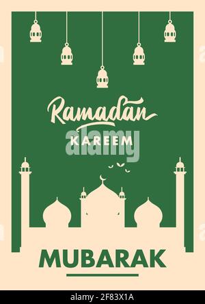 Ramadan Kareem Mubarak poster design template, vector banner Stock Vector