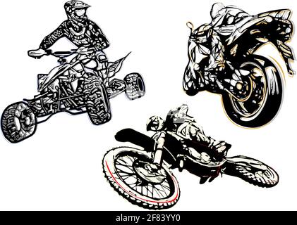 motorsport trio illsutration on white background Stock Vector