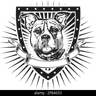 pit bull vector illustration on the shield Stock Vector