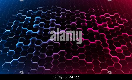 Abstract background hexagon blue of futuristic surface with light rays and shadows.. Stock Photo