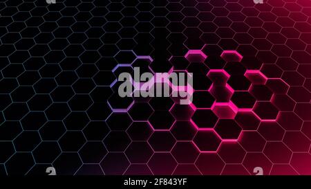 Abstract background hexagon blue of futuristic surface with light rays and shadows. fluorescent background for tech Stock Photo