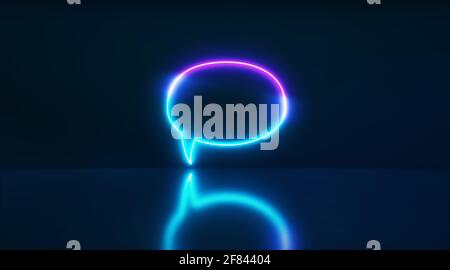 Chat icon neon light colorful in deep blue purple. connection people communication concept 3d rendering - illustration. Stock Photo