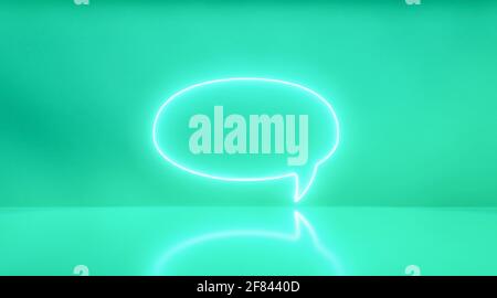 Chat neon light icon green clear background, communication concept. 3d rendering - illustration. Stock Photo