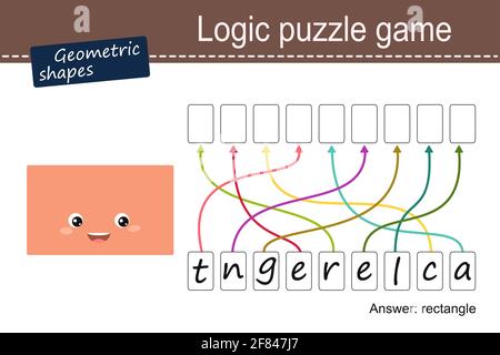 Logic puzzle game for children. Geometric shapes, rectangle. Cartoon flat style. Vector illustration. Stock Photo