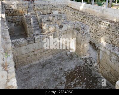 Close-up archaeological excavation of ancient mint as of July 26, 2013 in Chersonesus, Sevastopol, Crimea, Russia. Stock Photo