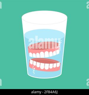 False teeth in glass. False jaw in glass beaker Stock Vector