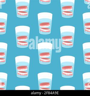 False teeth in glass pattern seamless. False jaw in glass beaker texture. False teeth background Stock Vector