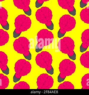 Brain is light bulb pattern seamless. Idea background. New ingenious Thought texture Stock Vector