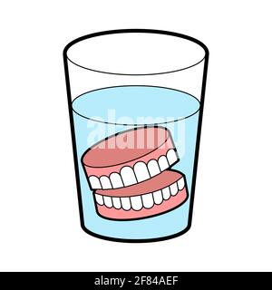 False teeth in glass. False jaw in glass beaker Stock Vector