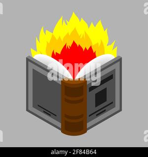 Fire book. Opened book and flame isolated. vector illustration Stock Vector