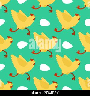 Chicken running pattern seamless. Chicken run background. vector texture Stock Vector