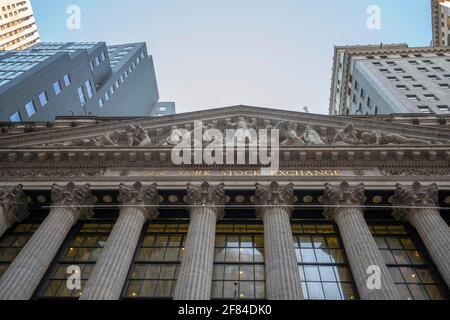 Gebaeude der New Yorker Boerse, New York Stock Exchange, NYSE, Wall Street, Finanzbezirk, Manhattan, New York City, New York State, USA Stock Photo