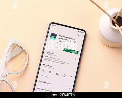 Assam, india - April 10, 2021 : Document Scanner logo on phone screen stock image. Stock Photo