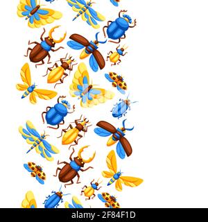 Seamless pattern with insects. Stylized butterflies, beetles and dragonflies. Stock Vector