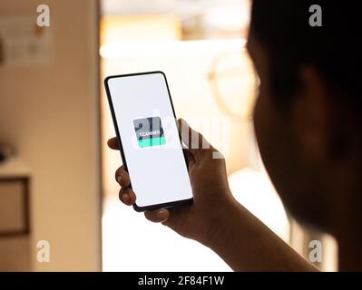 Assam, india - April 10, 2021 : Document Scanner logo on phone screen stock image. Stock Photo