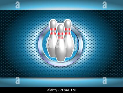 illustration of three bowling pins on chrome background Stock Vector