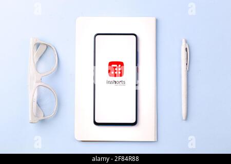 Assam, india - April 10, 2021 : Inshorts app logo on phone screen stock image. Stock Photo