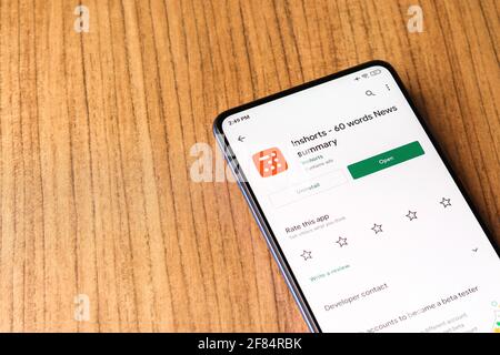 Assam, india - April 10, 2021 : Inshorts app logo on phone screen stock image. Stock Photo