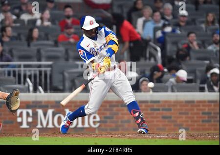 National League outfielder Ronald Acuna Jr., of the Atlanta Braves, works  out during batting practice prior to the MLB All-Star baseball game,  Tuesday, July 19, 2022, in Los Angeles. (AP Photo/Abbie Parr