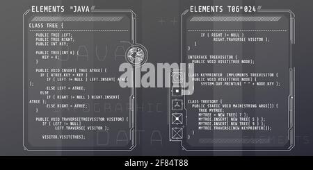 HUD interface elements with part of the code Java. Stock Vector