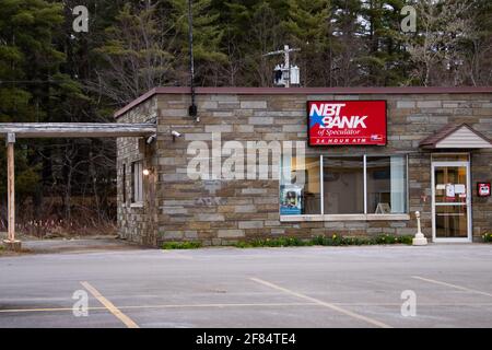 The NBT Bank building in Speculator, NY, with a 24 hour ATM machine. Stock Photo