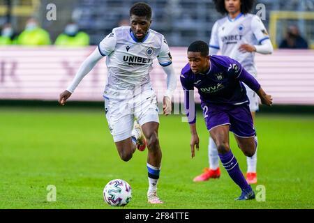 BRUSSELS, BELGIUM - December 08: Jeremy Doku of Anderlecht and Francis  Amuzu of Anderlecht look dejected after the Jupiler Pro League match day 18  between Rsc Anderlecht vs Sporting Charleroi on December