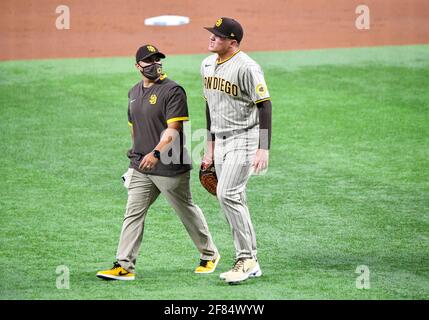 Arlington, Texas, USA. Apr 11, 2021: San Diego Padres first