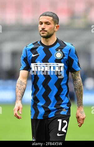 Milan, Italy. 11th Apr, 2021. Stefano Sensi (12) of Inter Milan seen during the Serie A match between Inter Milan and Cagliari Calcio at the San Siro in Milan, Italy. (Photo Credit: Gonzales Photo/Alamy Live News Stock Photo