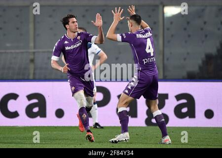 Nikola Milenkovic of Acf Fiorentina and Federico Chiesa of Juventus during  the Italian serie A, football match between Juventus Fc and Acf Fiorentina  on 12 February 2023 at Allianz Stadium, Turin, Italy. Photo Ndrerim Kaceli  - SuperStock