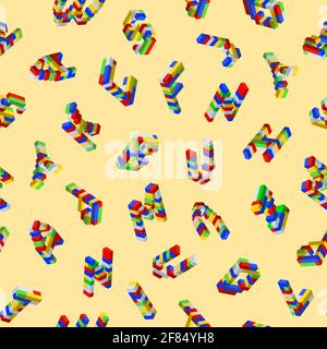 Seamless pattern of letters, collected from plastic toy blocks, for children education in primary school, print and website Vector clipart Stock Vector