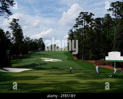 Augusta, United States. 11th Apr, 2021. Brian Harman putts on the 10th hole in the final round of the 2021 Masters Tournament at the Augusta National Golf Club in Augusta, Georgia on Sunday, April 11, 2021. Photo by Kevin Dietsch/UPI Credit: UPI/Alamy Live News