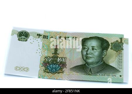 1 Yuan (or Renminbi RMB) note, the lowest denomination in common circulation in China. Stock Photo