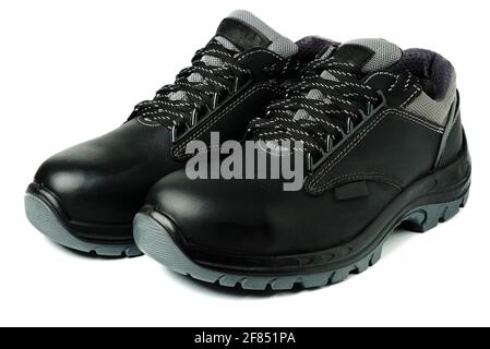 Black leather work safety boots isolated on white Stock Photo