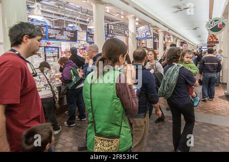 People shopping in Quincy Market, Boston, Massachusetts Stock Photo