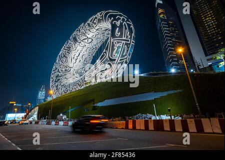 Dubai, United Arab Emirates - March 31, 2021: The Museum of The Future in Dubai downtown built for EXPO 2020 scheduled to be held in 2021 in the Unite Stock Photo