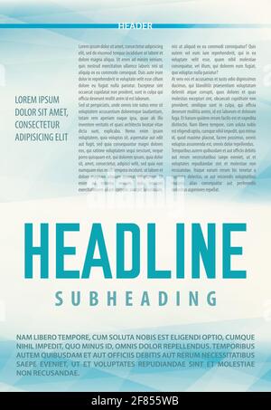 Abstract light blue background for article in newsletter, booklet or magazine. Template of publication. Blank vector layout. CMYK color mode Stock Vector