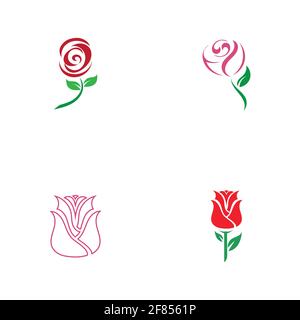 Beautiful Contour Logo with Rose Flower for Boutique or Beauty Salon or Flowers CompanyRose Vector Logo Illustration. The logo simple, minimal easy to Stock Vector