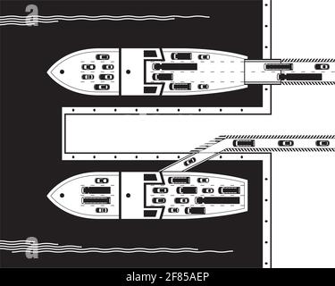 Ferry boats loading cars in port - vector illustration Stock Vector