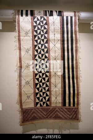 Tapa. Barkcloth painting from Fiji Islands (about 1870). Bark of trees. Museum of World Cultures. Barcelona, Catalonia. Spain. Stock Photo