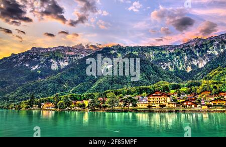 Sunrise at Lake Brienz in Boenigen, Switzerland Stock Photo