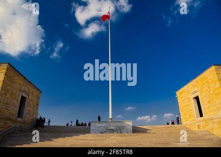Anıtkabir (literally, 'memorial tomb') is the mausoleum of Mustafa Kemal Atatürk, the leader of the Turkish War of Independence and the founder and fi Stock Photo