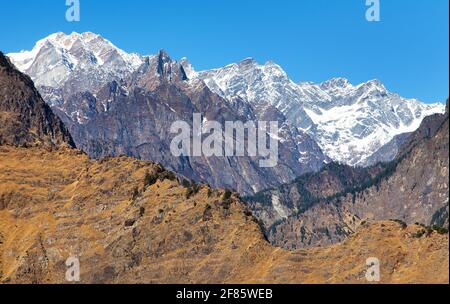 Himalaya, panoramic view of Indian Himalayas, great Himalayan range, Uttarakhand India Stock Photo