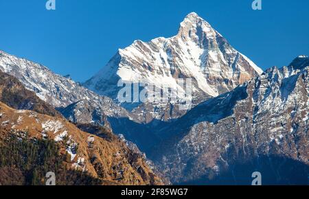 mount Nanda Devi, one of the best mounts in Indian Himalaya, seen from Joshimath Auli,  Uttarakhand, India Stock Photo