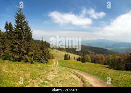 View from Beskid mountains - Poland and Slovakia border, Carpathian mountains Stock Photo