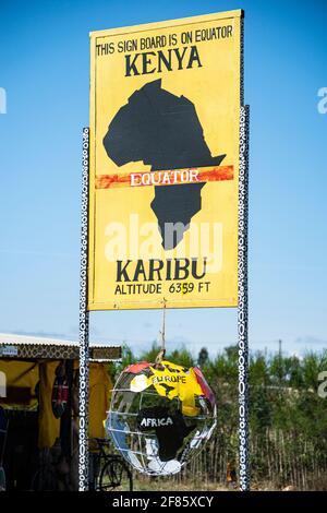 road sign in Kenya located by the equator for tourist pictures Stock Photo