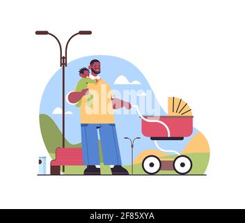 father walking outdoor with little baby son fatherhood parenting concept dad spending time with his kid Stock Vector